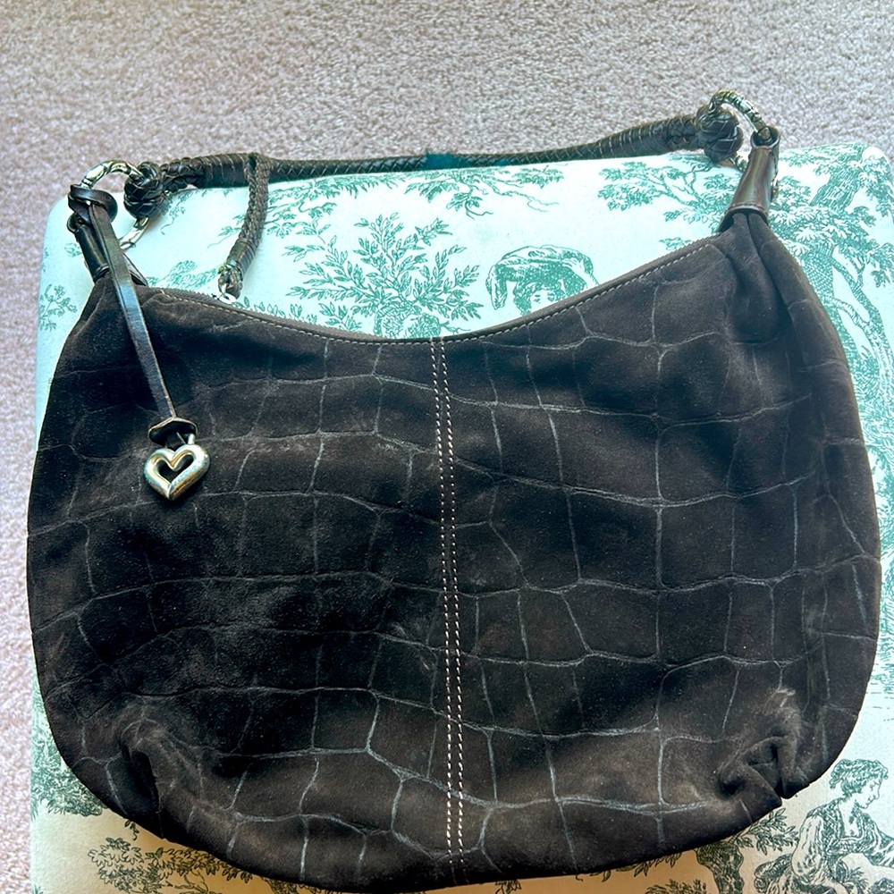 Brighton all suede deep brown sturdy leather handbag.